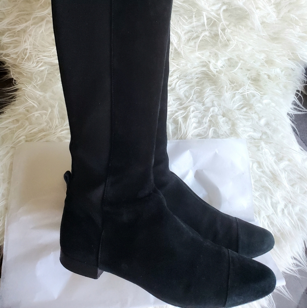Tory Burch Black Suede Knee High Boots Booties Shoes 8.5